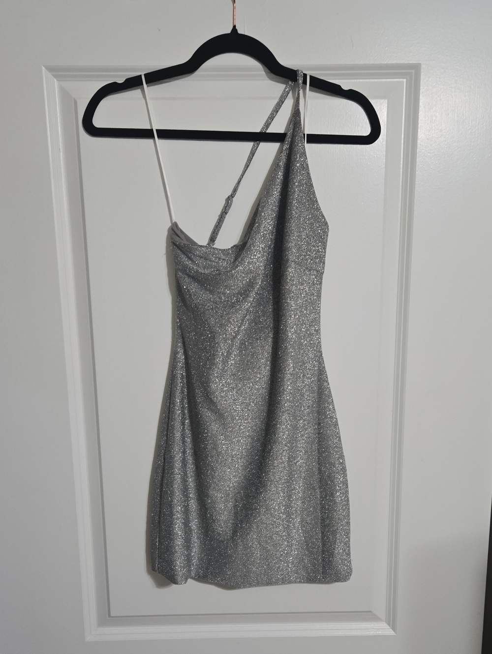 Princess Polly Silver One-Shoulder Glitter Mini Dress